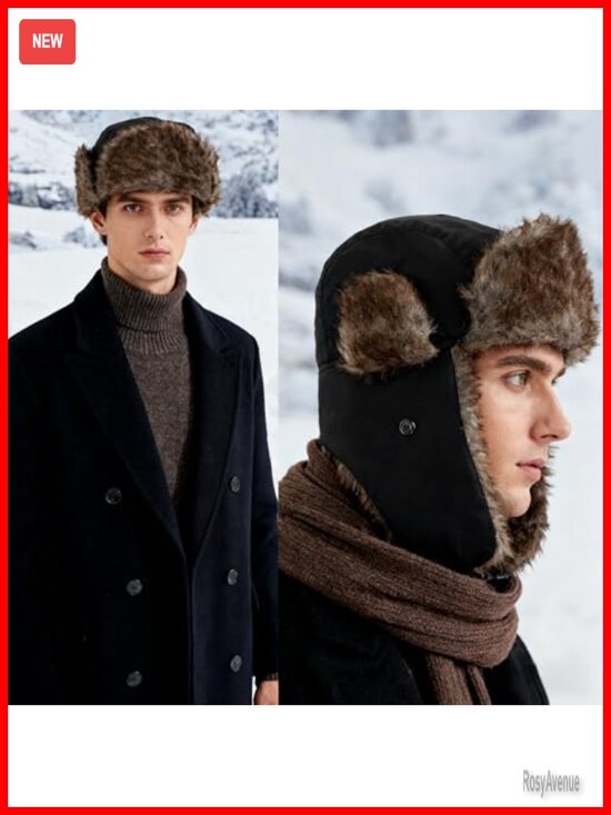 Warm Faux Fur Trapper Hat with Ear Flaps Windproof Waterproof Snow Ski Hat
